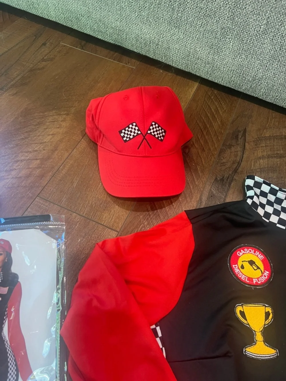 Spirit Women's Black and Red Checkered Race Car Driver Costume - Picture 5 of 7